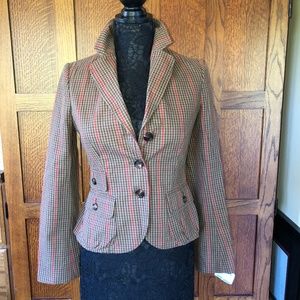 MOSCHINO Riding Jacket Tan, Brown & Red Plaid